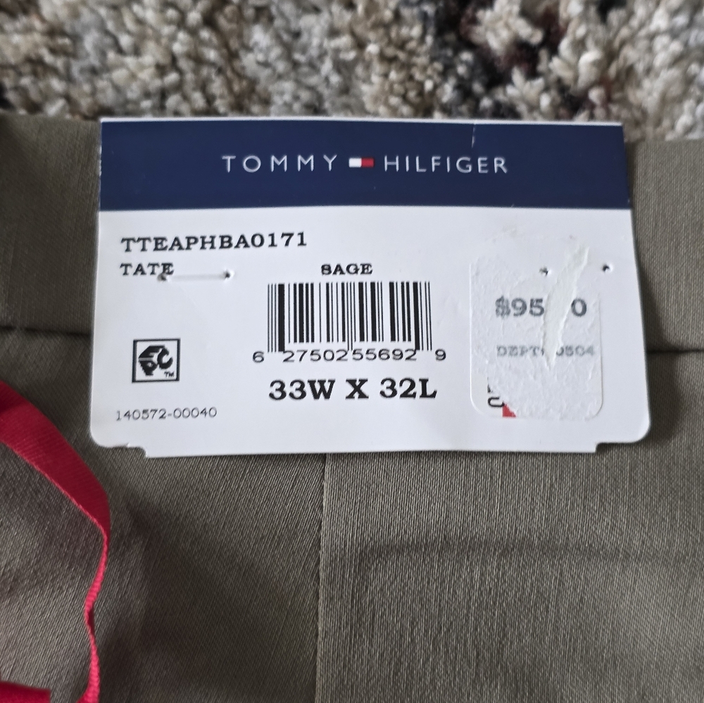 $95 Tommy Hilfiger Mens ThFlex  Dress Pants 33W/32L Sage Green Solid Stretch - Picture 5 of 7